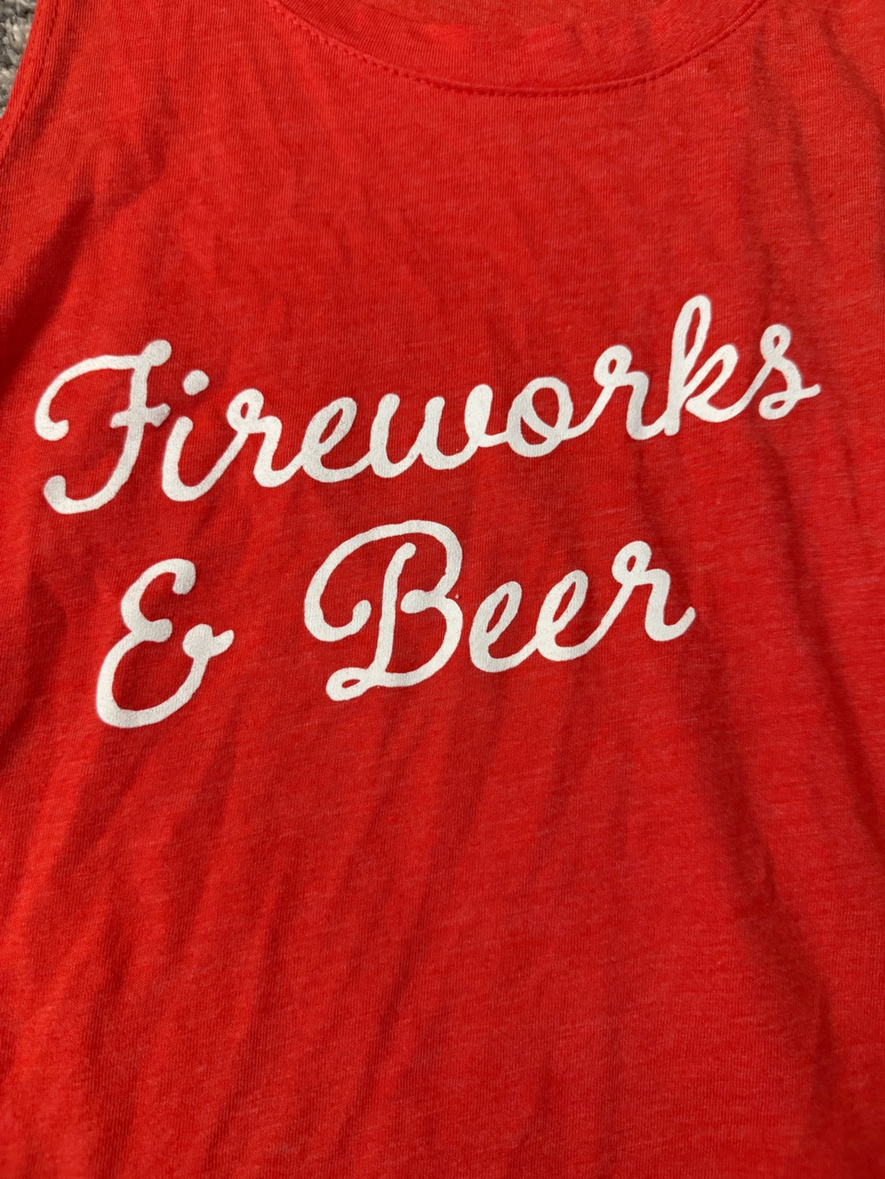 Red Women's Sleeveless 'Fireworks & Beer' Graphic Tank Top